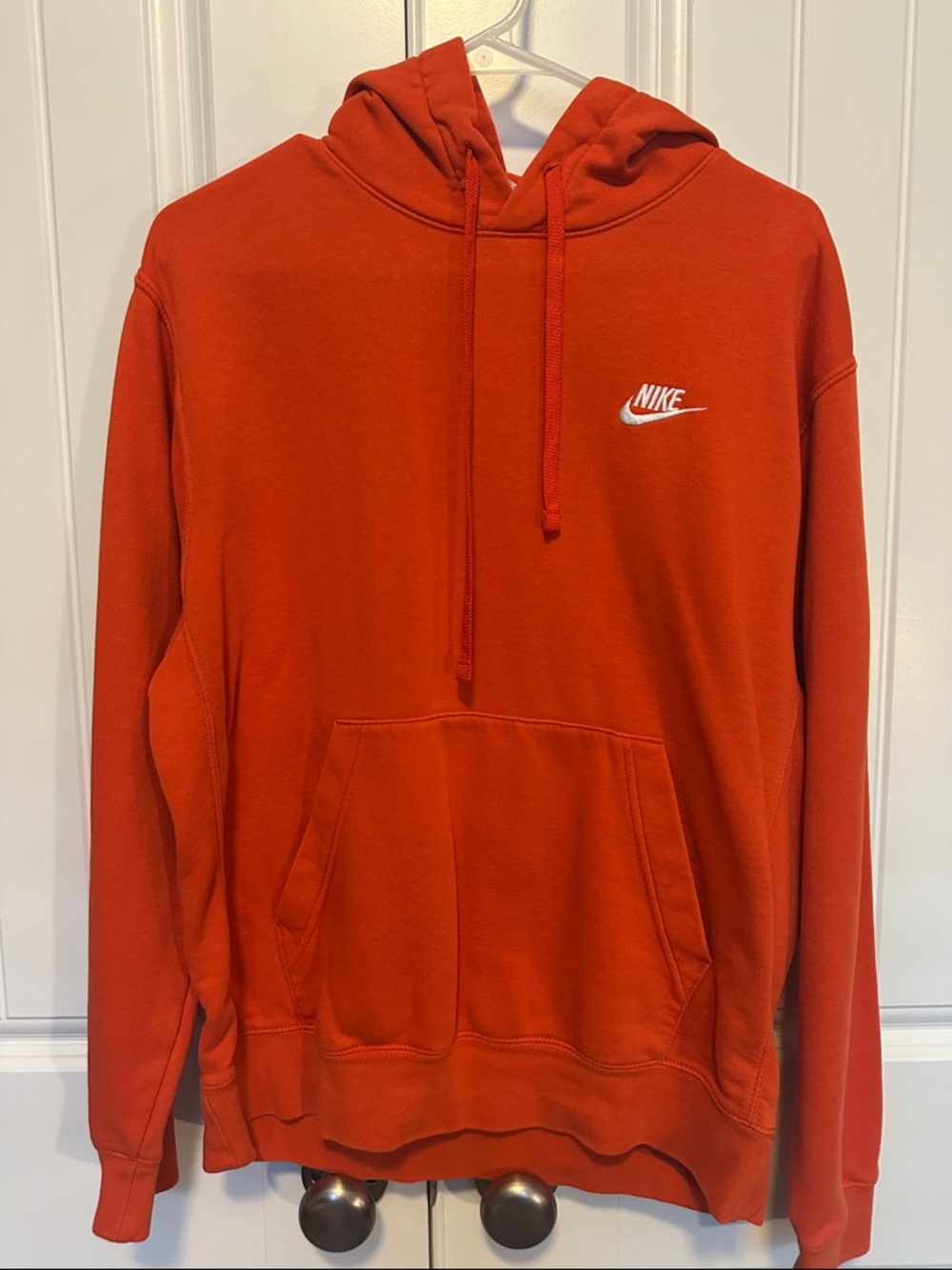 Nike Men's Orange Pullover Hoodie with White Logo